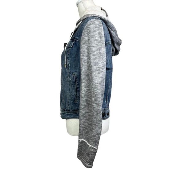Free People Denim Knit Sleeve Hoodie Jacket Women's Size Medium - Picture 12 of 16
